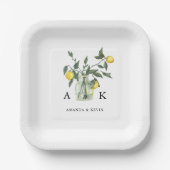Assiettes En Carton Été Citrus Citron vert Monogramme Mariage (Recto)