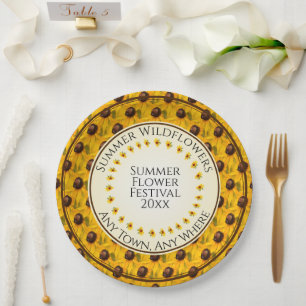Assiettes En Carton Été Jaune Noir-Ayed Susan Floral Photographie