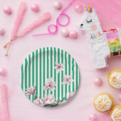 Assiettes En Carton Été, printemps, imprimé magnolia rayé vert (Fête)