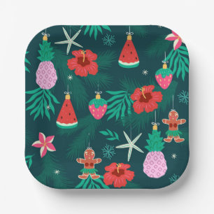 Assiettes En Carton Été tropical plage Noël vacances Nouvel An