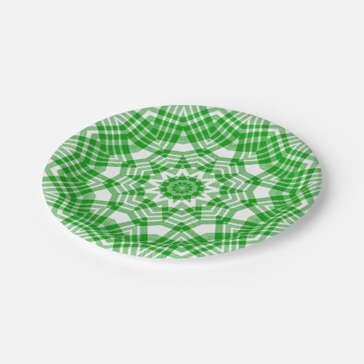 Assiettes En Carton Été vert n blanc Plaid Kaleidoscope (Angle)