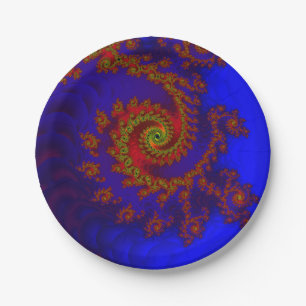 Assiettes En Carton Éternité Art fractal bleu et rouge