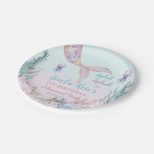 Assiettes En Carton Ethereal Mermaid Bash Sous La Piscine De Mer Anniv (Angle)