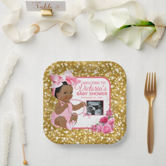 Assiettes En Carton Ethnic Baby Girl Rose & Gold Baby shower photo (Mariage)