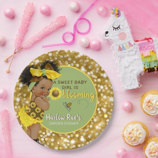 Assiettes En Carton Ethnic Baby Girl | Yellow Sunflower Gold Parties s (Fête)