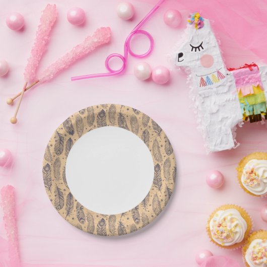 Assiettes En Carton Ethnic Feather Outline Motif (Fête)