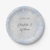 Assiettes En Carton Étincelle bleu argenté mariage (Devant)