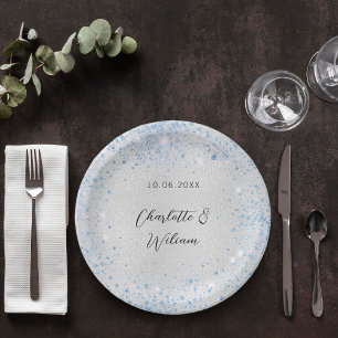 Assiettes En Carton Étincelle bleu argenté mariage