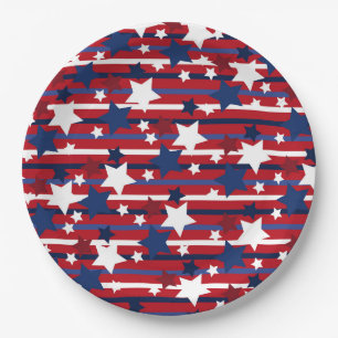 Assiettes En Carton Étincelle patriotique : Étoiles et rayures en mouv