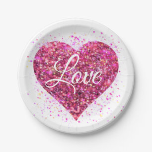 Assiettes En Carton Étincelle rose parties scintillant coeur amour