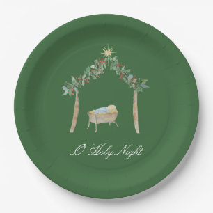 Assiettes En Carton Étiquette cadeau de la Nativité aquarelle