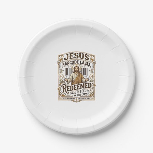 Assiettes En Carton Étiquette de code-barres Jésus Rédimé Jésus Code-b (Devant)