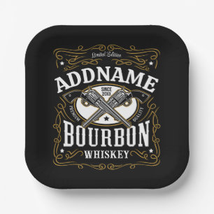 Assiettes En Carton Étiquette Whiskey personnalisé Bourbon Vintage Gun