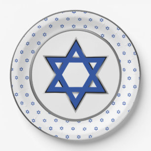 Assiettes En Carton Étoile bleue blanche d'argent de David Pesach Pas