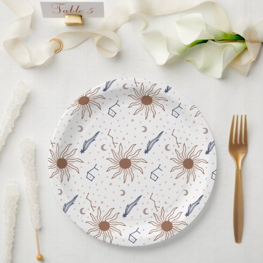 Assiettes En Carton Étoile céleste, soleil et lune (Mariage)