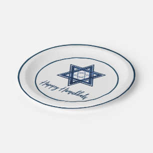 Assiettes En Carton Étoile de David Classic Blue Modern Happy Hanouk