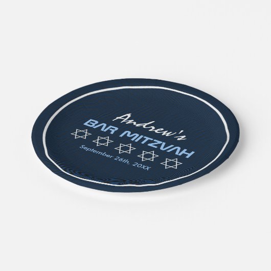 Assiettes En Carton Étoile de David Motif Bar Mitzvah (Angle)