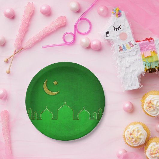 Assiettes En Carton Étoile de la Mosquée de l'or vert (Fête)