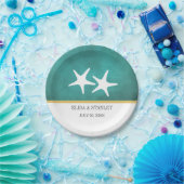 Assiettes En Carton Étoile de mer blanche sur une plage sarcelle taché (Fête)