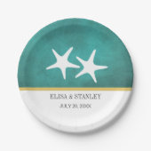 Assiettes En Carton Étoile de mer blanche sur une plage sarcelle taché (Devant)