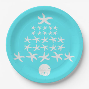 Assiettes En Carton Étoile de mer Dollar de sable Aqua Noël tropical