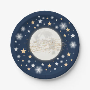 Assiettes En Carton Étoile de scintillement de lune de ciel de nuit