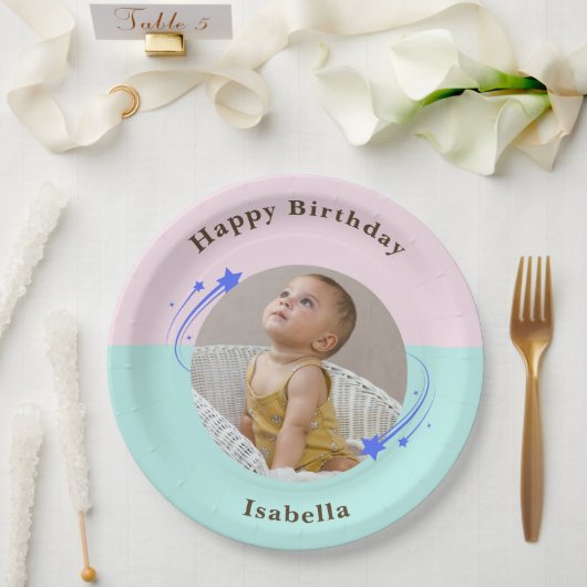 Assiettes En Carton Étoile de tir rose premier anniversaire (Mariage)