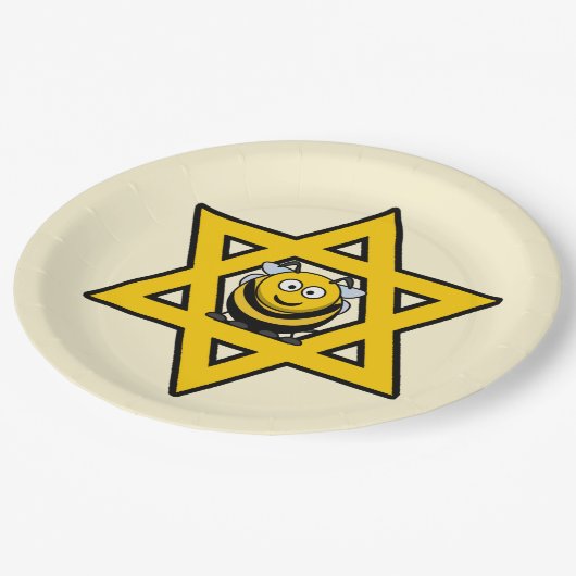 Assiettes En Carton Étoile juive de David avec une abeille de miel (Angle)