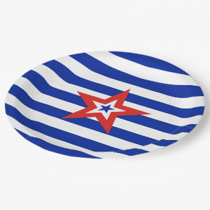 Assiettes En Carton Étoile patriotique américaine sur les rayures bleu