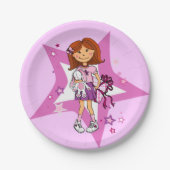 Assiettes En Carton Étoile rose et pourpre cheveux foncé fille enfant  (Devant)