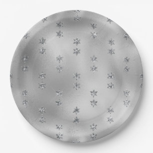 Assiettes En Carton Étoiles argentées de Noël en faux papier d'alumini