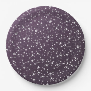 Assiettes En Carton étoiles blanches en papier violet arrière - plan