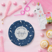 Assiettes En Carton Etoiles Bleu Aquarelle Monogramme Bébé Garçon Anni (Fête)