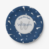 Assiettes En Carton Etoiles Bleu Aquarelle Monogramme Bébé Garçon Anni (Devant)