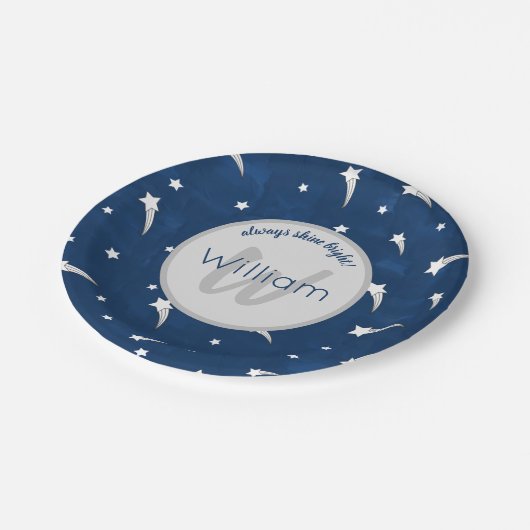 Assiettes En Carton Etoiles Bleu Aquarelle Monogramme Bébé Garçon Anni (Angle)