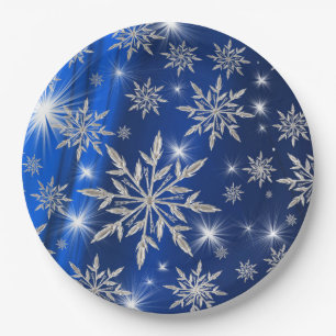 Assiettes En Carton Étoiles bleues de Noël avec le cristal de glace
