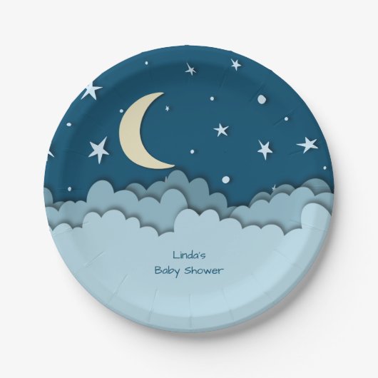 Assiettes En Carton Etoiles bleues et nuages de minuit, effet 3D (Devant)