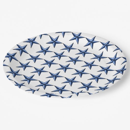 Assiettes En Carton Étoiles bleues patriotiques sur terrain blanc (Angle)