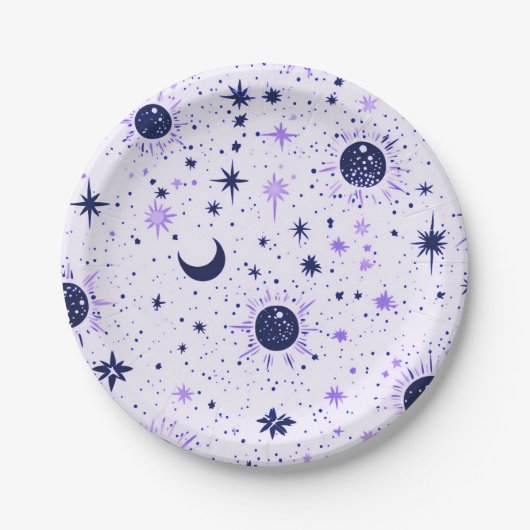 Assiettes En Carton Étoiles célestes noires et violettes (Devant)