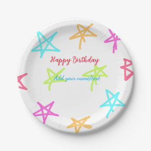 Assiettes En Carton Etoiles colorées heureux anniversaire ajouter nom