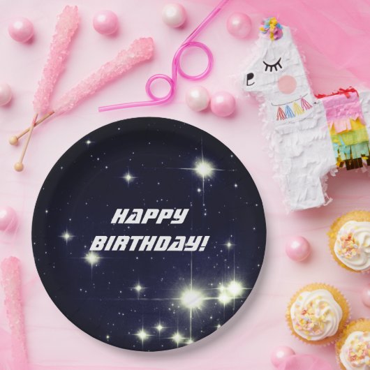 Assiettes En Carton Étoiles dans l'espace profond Bleu foncé Joyeux an (Fête)