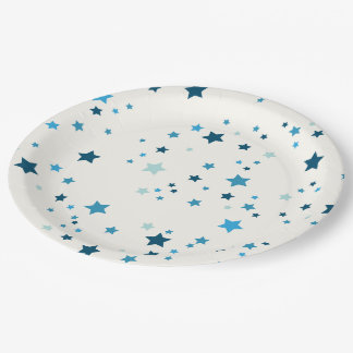 Assiettes En Carton Étoiles dans plusieurs tons de bleu sur blanc