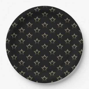 Assiettes En Carton Étoiles d'argent métallique sur noir