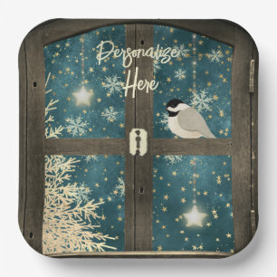 Assiettes En Carton Étoiles de fenêtre rustiques cabine hiver, flocons