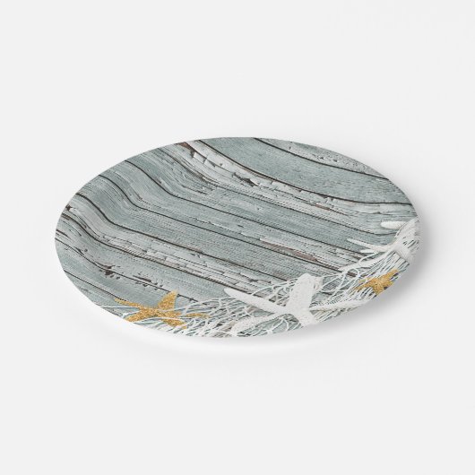 Assiettes En Carton Étoiles de mer en bois patinées rustiques prenant (Angle)