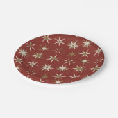 Assiettes En Carton Etoiles de Noël Gold Geo - sur motif rouge. (Angle)