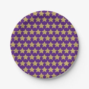 Assiettes En Carton Etoiles de Parties scintillant d'or violet