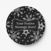 Assiettes En Carton Étoiles de Parties scintillant en argent et flocon (Devant)