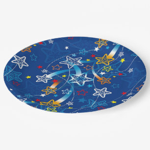 Assiettes En Carton Étoiles de tir bleu Plaques de papier Motif