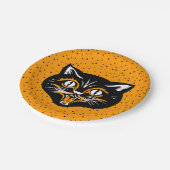 Assiettes En Carton Étoiles de visage de chat Halloween noir et orange (Angle)